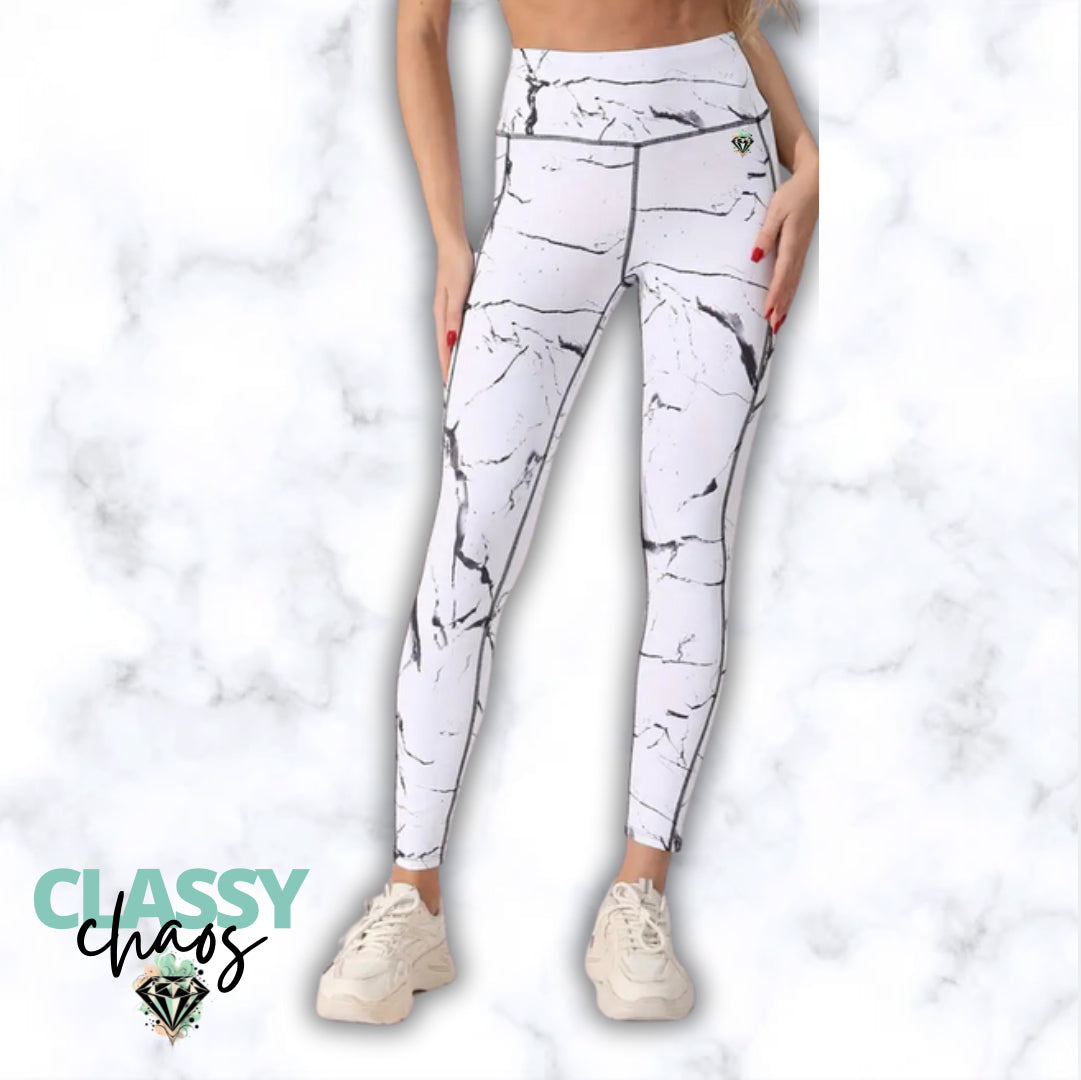 White Marble Leggings