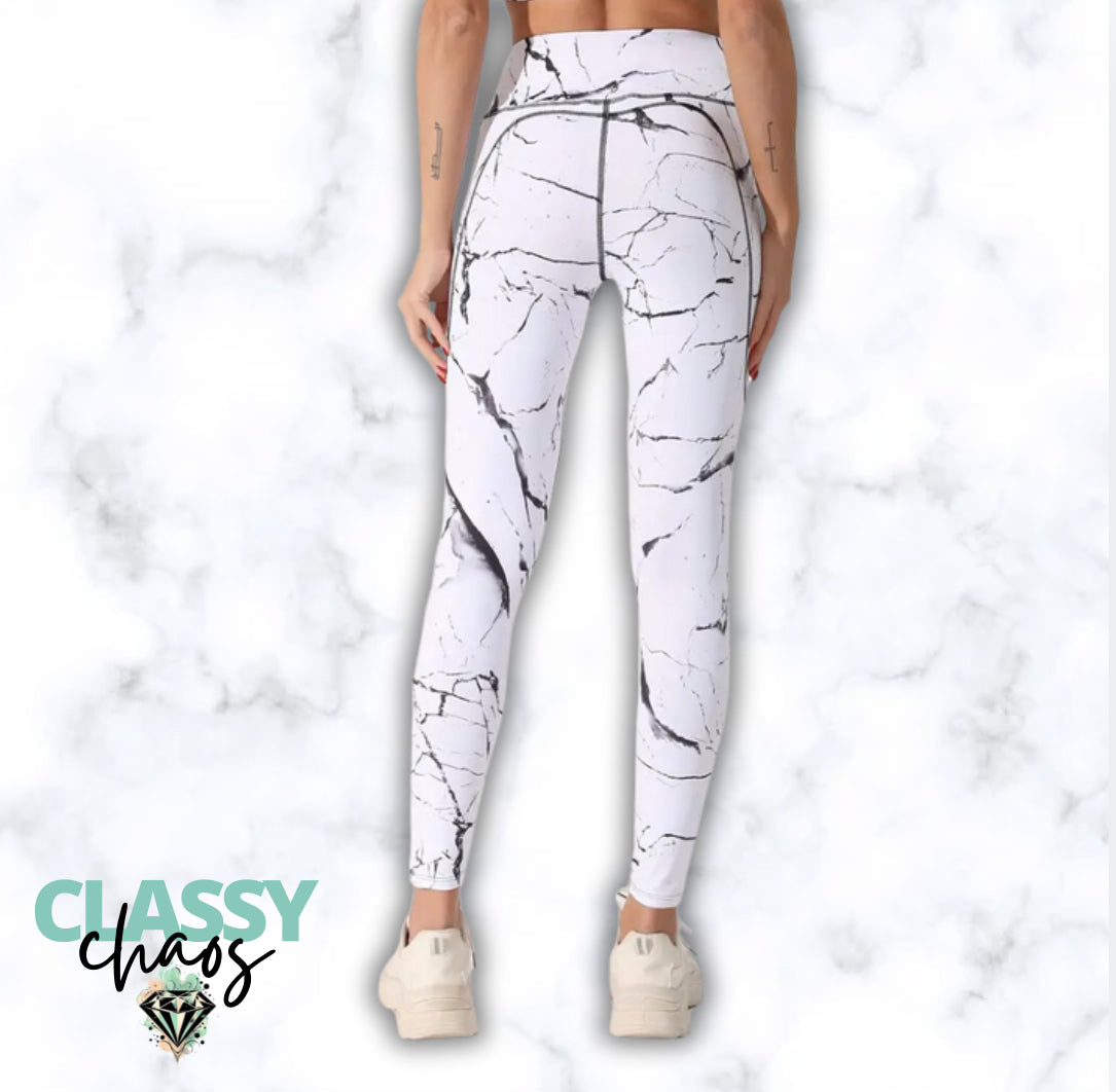 White Marble Leggings