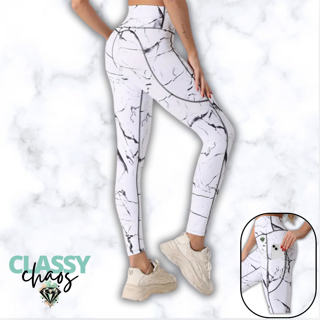 White Marble Leggings